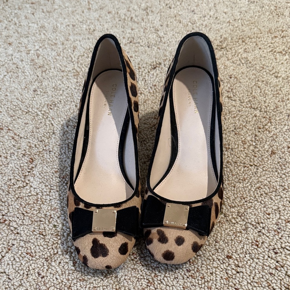 Cole Haan Animal Print Heels with Black Accent
